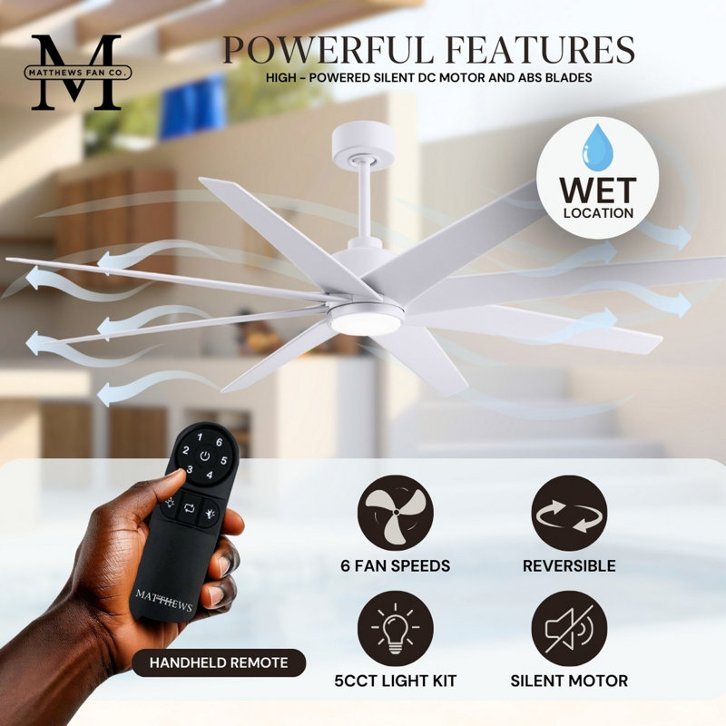 Ariella - Eight Blade Ceiling Fan - Integrated LED - Matte Black Finish - Matte White Blades, Matte White, Matte White