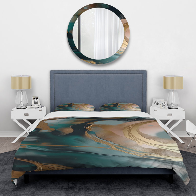 Ensemble de housse de couette en marbre or et vert, Housse de couette pour très grand lit et 2 très 