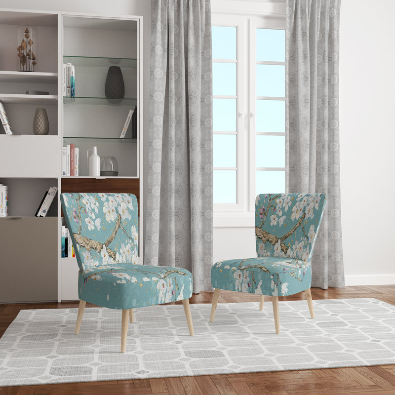 Chaise d'appoint en velours rembourrée à motif floral - Chaise d'appoint moderne à motif floral, Velours floral bleu 1