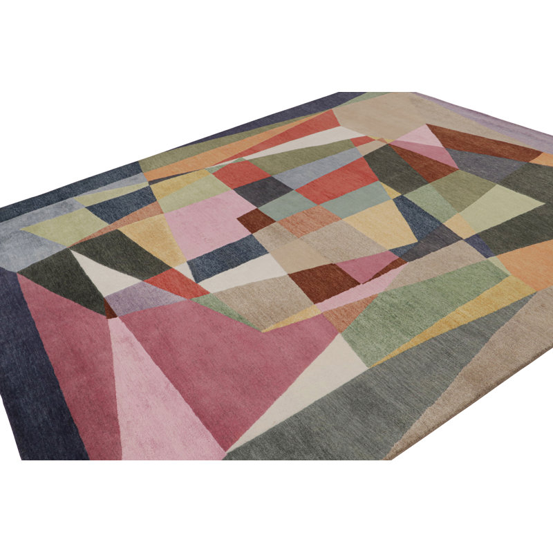 Hand Knotted Geometric Area Rug, Rectangle 6' x 9'