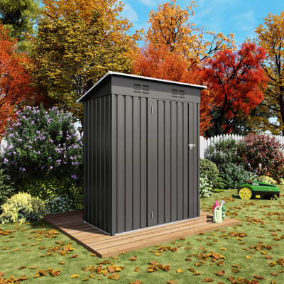 Remise à outils grise en métal de 5 pi x 3 pi - idéale pour une pièce temporaire ou une maison pour animaux de compagnie, la décoloration, la porte verrouillable, les outils de jardin et le vélo, la déformation, l'assemblage rapide avec accessoires complets
