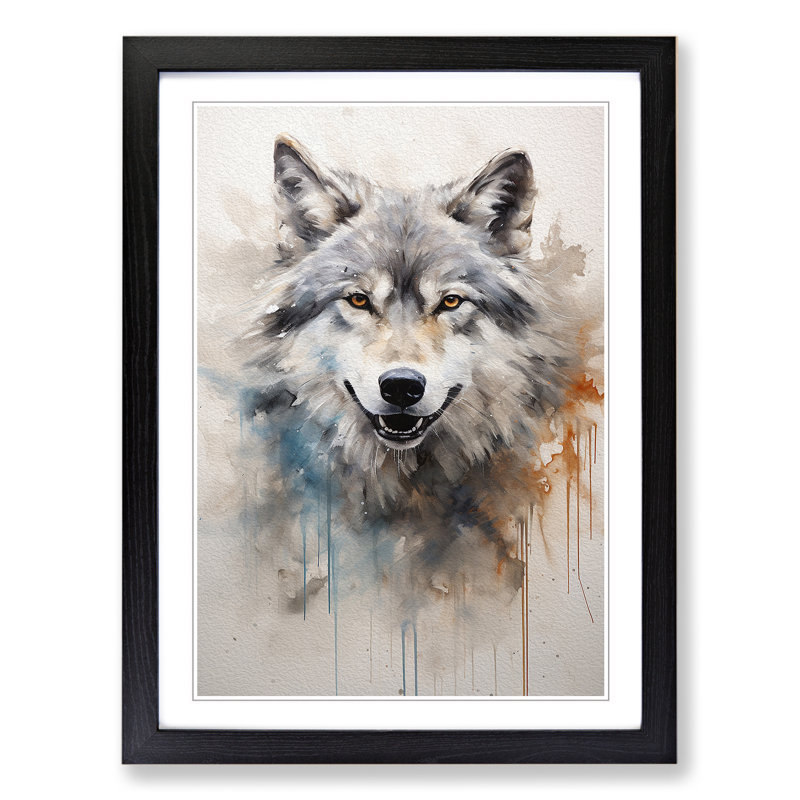 Wolf Gestural No.2 - Single Picture Frame Print on Wood, 46cm H x 34cm W x 2cm D, Black
