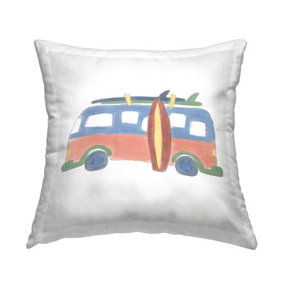 Coussin décoratif imprimé Summer Beach Bus par Carrie Cantwell