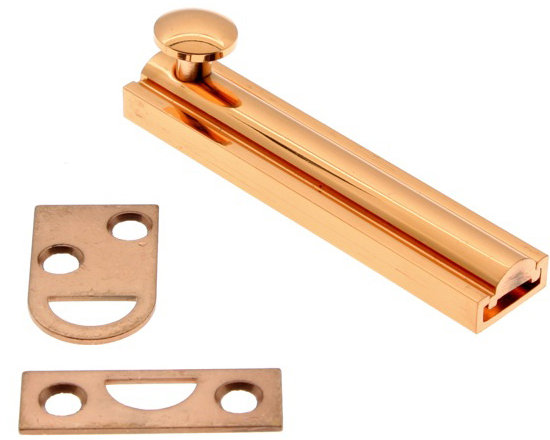 Solid Brass Surface Bolt, Bright Copper