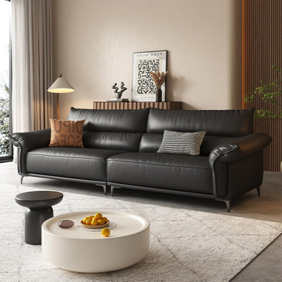 Black Genuine Leather Modular Sofa cushion couch
