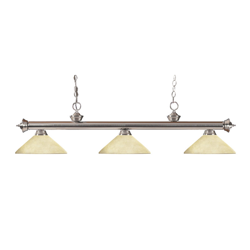 Luminaire suspendu linéaire à 3 lumières pour table de billard Chevelle, Marbrure dorée, Bronze