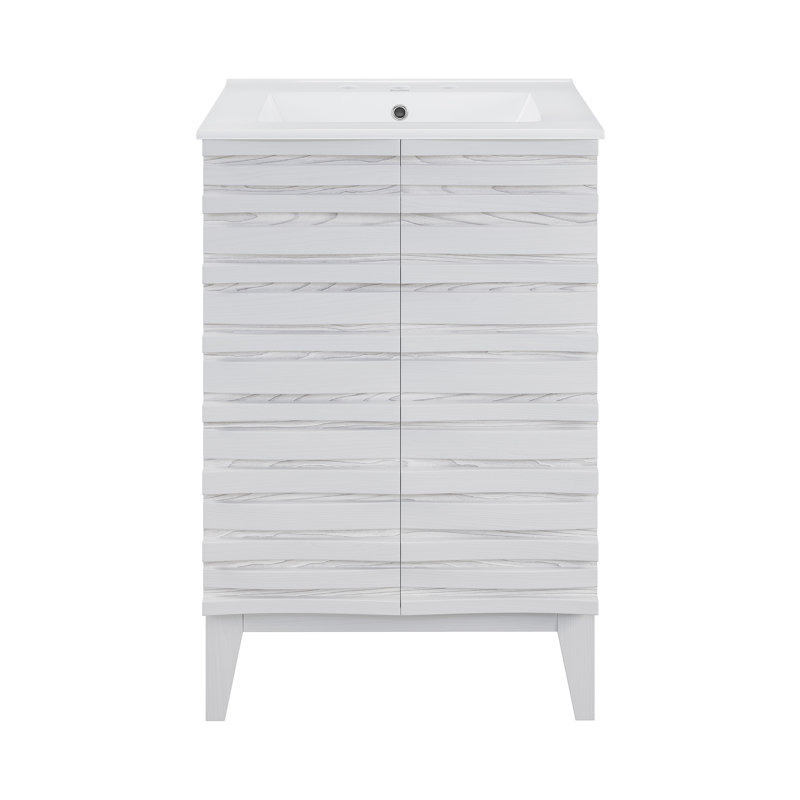 Cascade 24 in. White Oak Bathroom Vanity With White, 3-Hole Ceramic Sink Top, White, White