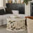 Hadlei Coffee Table Handcrafted Mango Wood Floral Carved Cut Out Design Distressed White Finish 33 Inch