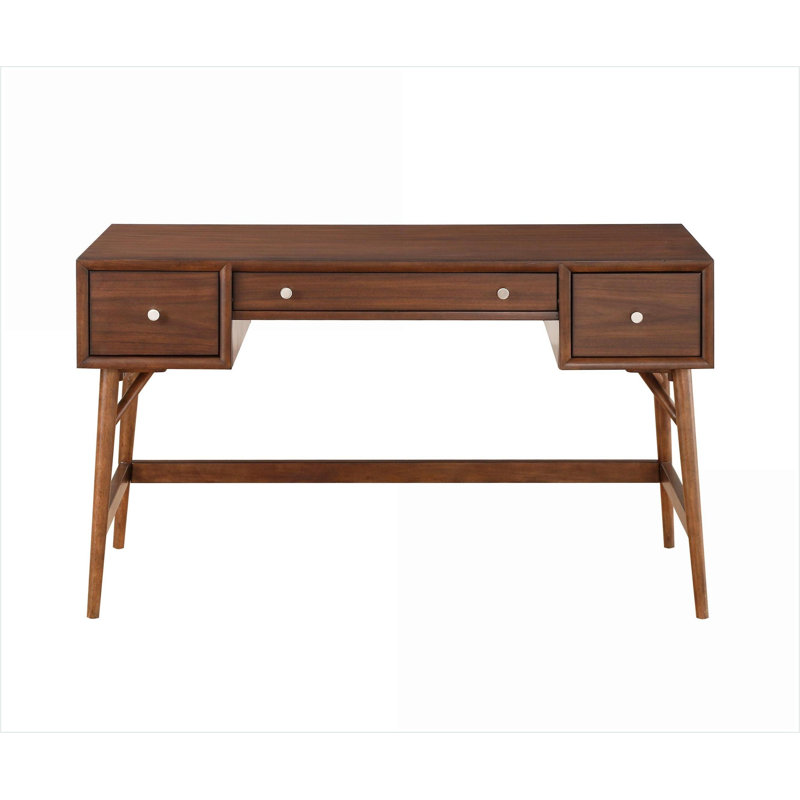 Bureau, bureau Mid-Century brun avec 3 tiroirs de rangement | Brun | Bois