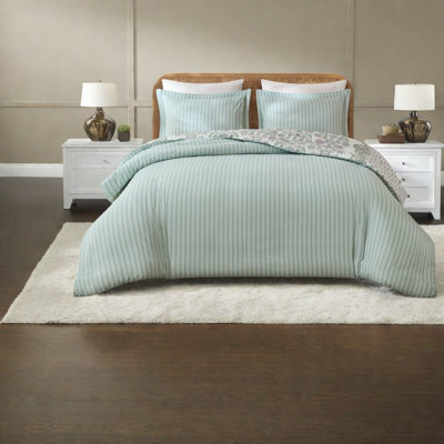 Piece King Cal King Bedding Sets, Reversible Green Floral Polyester Duvet
