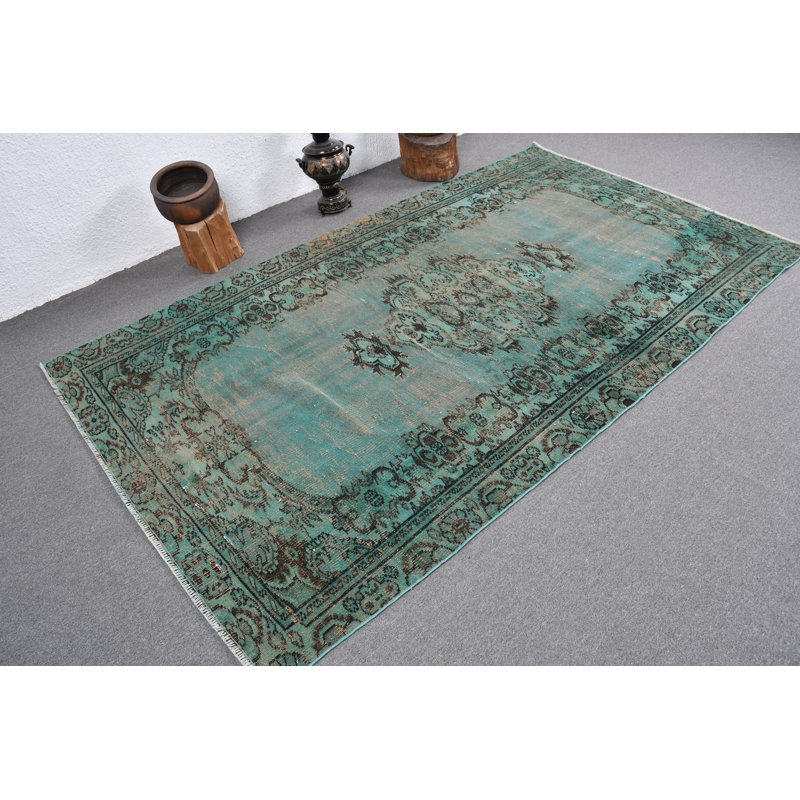Grand tapis turc Oushak rétro vert - idéal pour les salons et les espaces de vie spacieux brun / vert