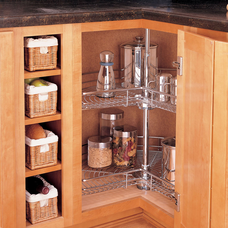 Rev-A-Shelf 2-Shelf Steel Kidney-Shaped Lazy Susan Organizer for Corner Base Kitchen Cabinets , 28" W