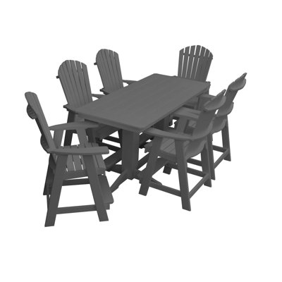  Ensemble de salle à manger à hauteur de comptoir 7 pièces en poly composite Thompson avec table de 6 pi, gris foncé
