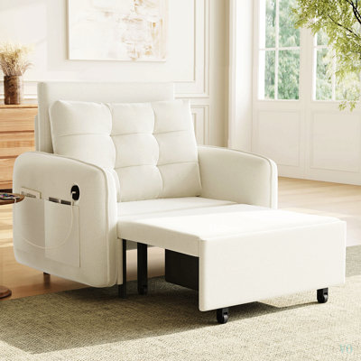 Canapé-lit 3 en 1, méridienne escamotable extra longue de 80 po avec charge USB, poches de rangement et boîte, conception capitonnée, canapé-lit simple en chenille multifonctionnel pour le salon et l’appartement
