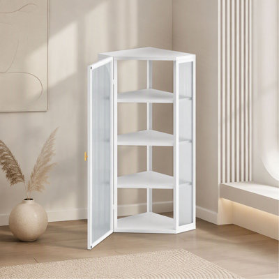 Armoire de coin murale à porte en verre avec rangement à quatre niveaux pour la chambre à coucher, le salon, la salle de bain et la cuisine