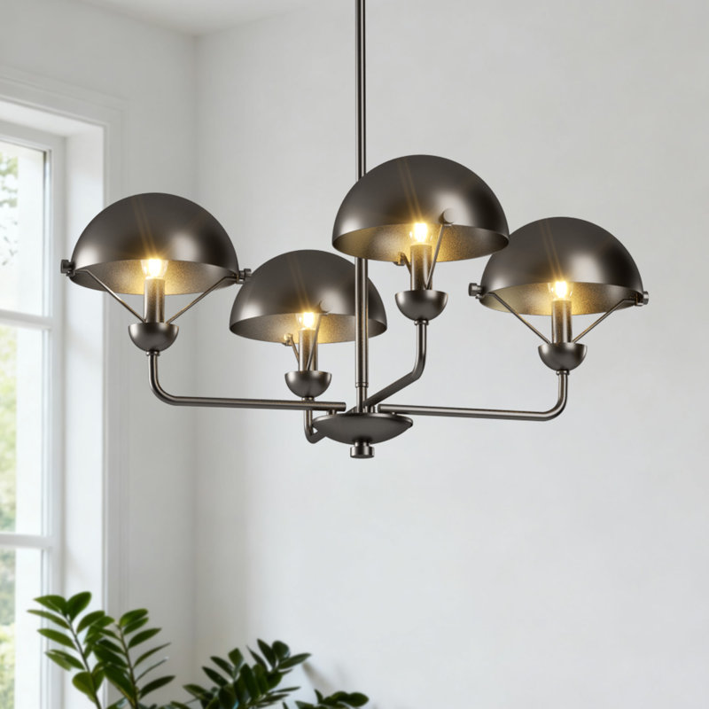 Lustre moderne / traditionnel à 4 lumières de 28 po de largeur avec métal, abat-jour en verre / métal pour salle à manger ou îlot de cuisine