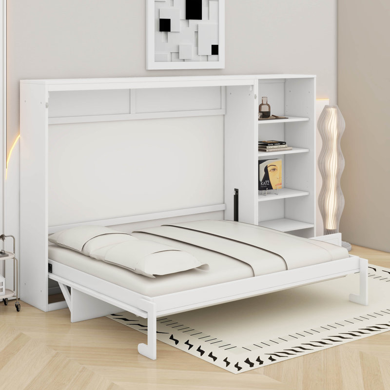 Grand lit escamotable avec tablette, Blanc