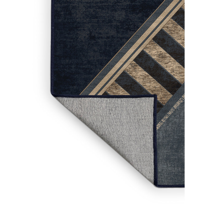 Tapis rayé gris lavable à la machine Spartan Spear, 7 x 9