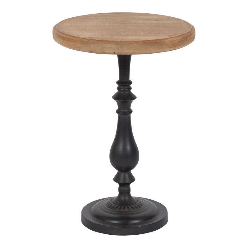 Wood And Metal End Table, Natural Wood, Black