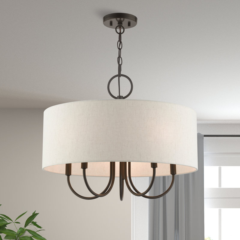 Lustre tambour 5 lumières à abat-jour Raymond, Bronze anglais