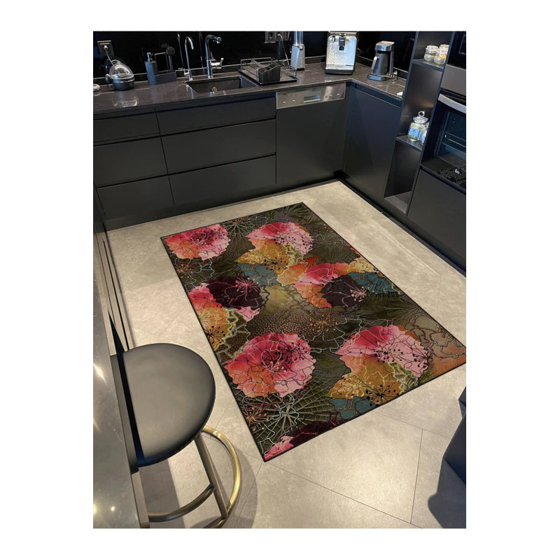 Colorful Plant Patterned Woven Base Washable Carpet, Runner 2'6" x 6'7"