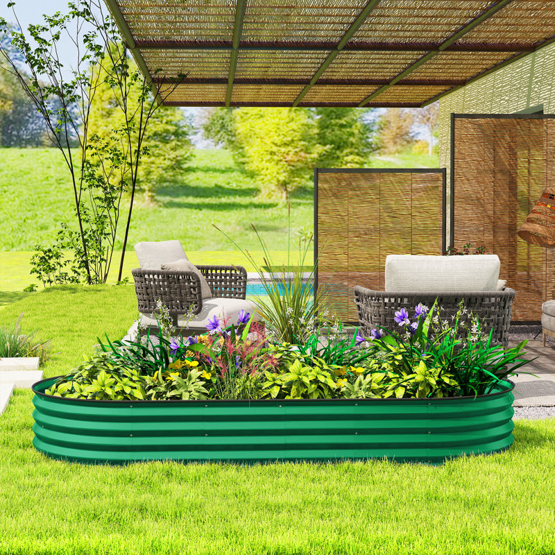 Galvanized Raised Garden Bed Planter Box, 4.9 x 2 x 1ft, Green, Green, 12" H x 59" W x 25" D