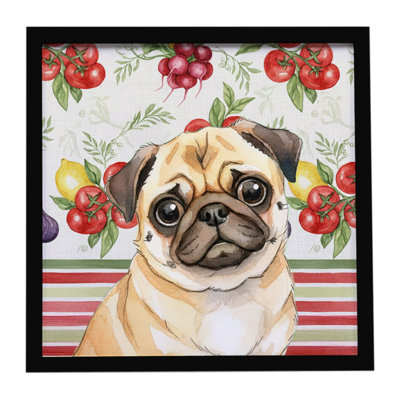Fawn Pug Vegetables Framed Metal Print