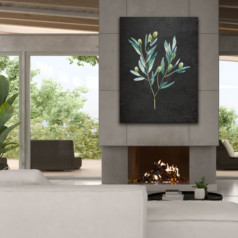 Art mural sur toile Epic Graffiti «Gentle Olive Branch On Black» par Mercedes Lopez Charro, H 54 po x l 40 po x P 1,5 po