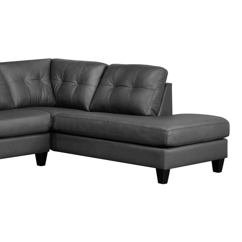 Aarah Upholstered L-Shaped Sectional, Right Hand Facing, Dark Gray Genuine Leather