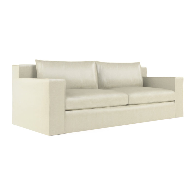 Mulberry Square Track-Arm Extra Long Sofa with Flange Seam, Plush Velvet Alabaster, 33" H x 120" W x 45" D, Ebony