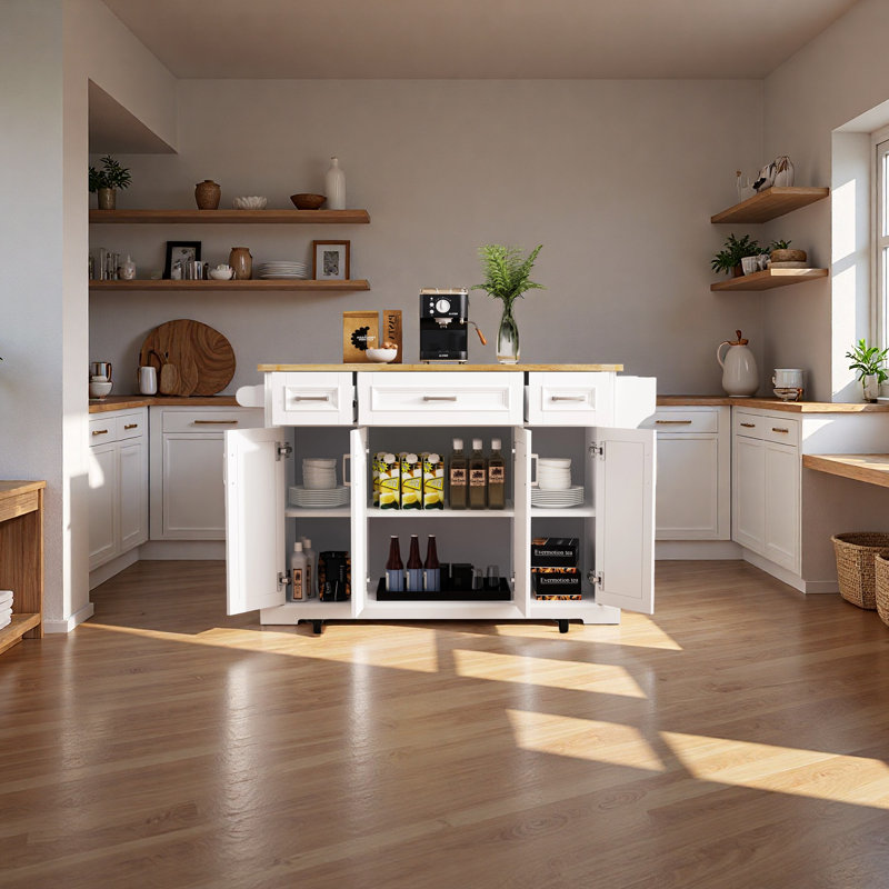 Îlot de cuisine Mediun avec abattant et 3 tiroirs, Blanc
