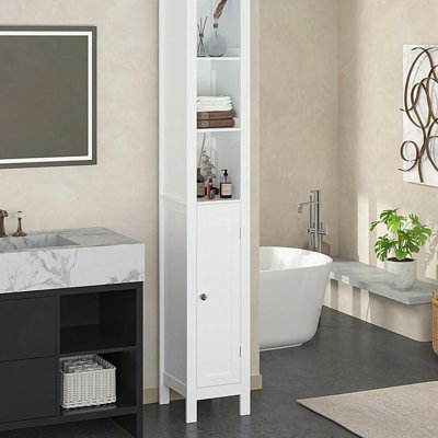 66.92" Tall Bathroom Storage Cabinet with Adjustable Shelves,Slim 1 Doors Freestanding Cabinet with Anti-Tip, Open compartments, for Home, Small Spaces, Bathroom,Kitchen, Living Room