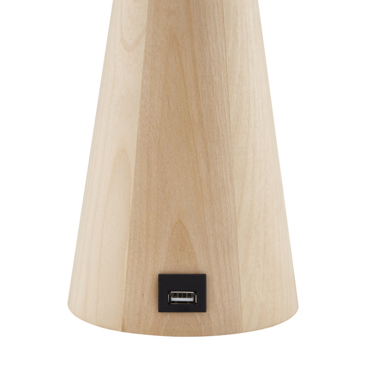 Lezah Solid Wood USB Table Lamp, Ivory