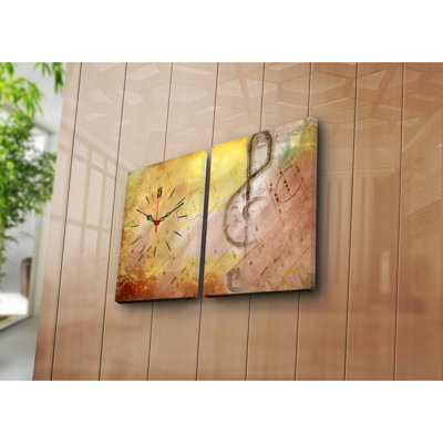 Elegant Decorative Canvas Wall Clock (2 Pieces), 25.2 x 15.7 inches | 100% Suede Canvas with 100% Wooden Frame (Thickness: 1.2 inches) | Stylish Home Decor, Perfect for Living Room & Office Spaces, Unique Timepiece Design