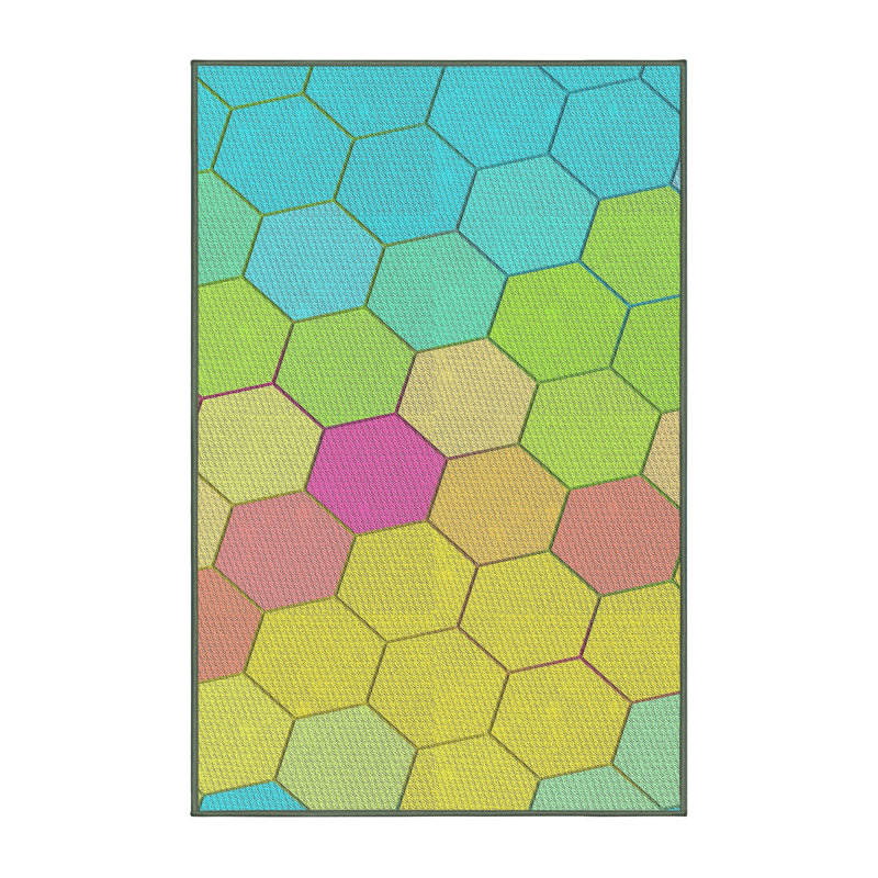 Tapis jaune à motif géométrique Kinchen, Rectangle 5 pi x 7 pi