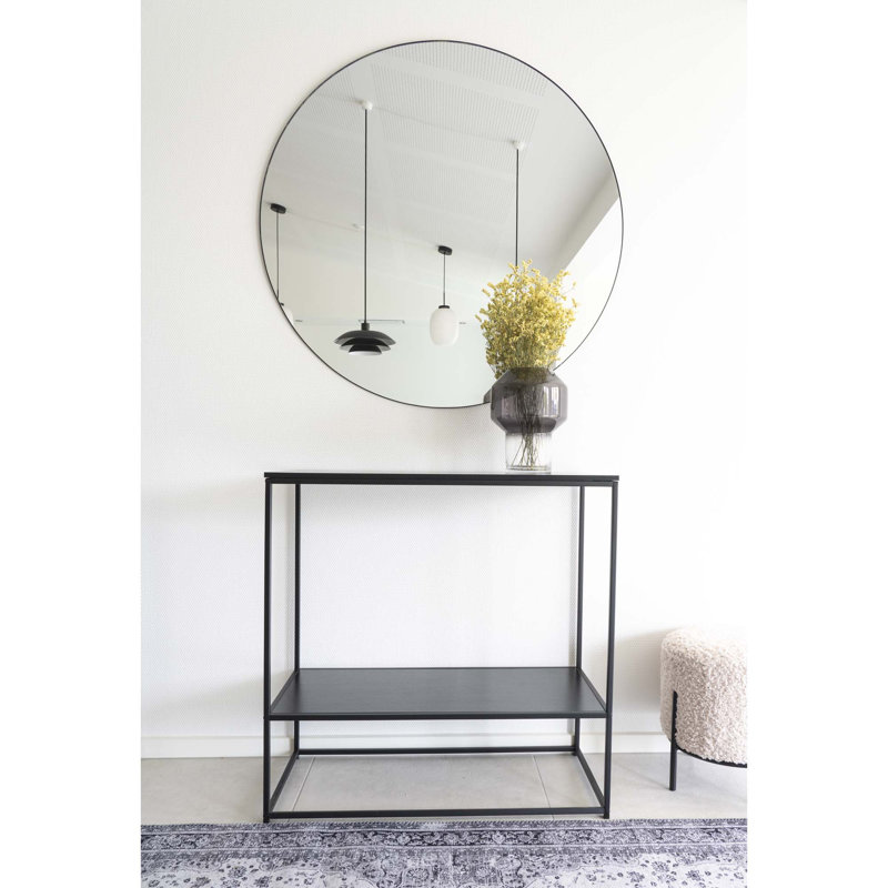 Ashirah Metal Flat Wall Mirror, Black, 100 cm H x 100 cm W