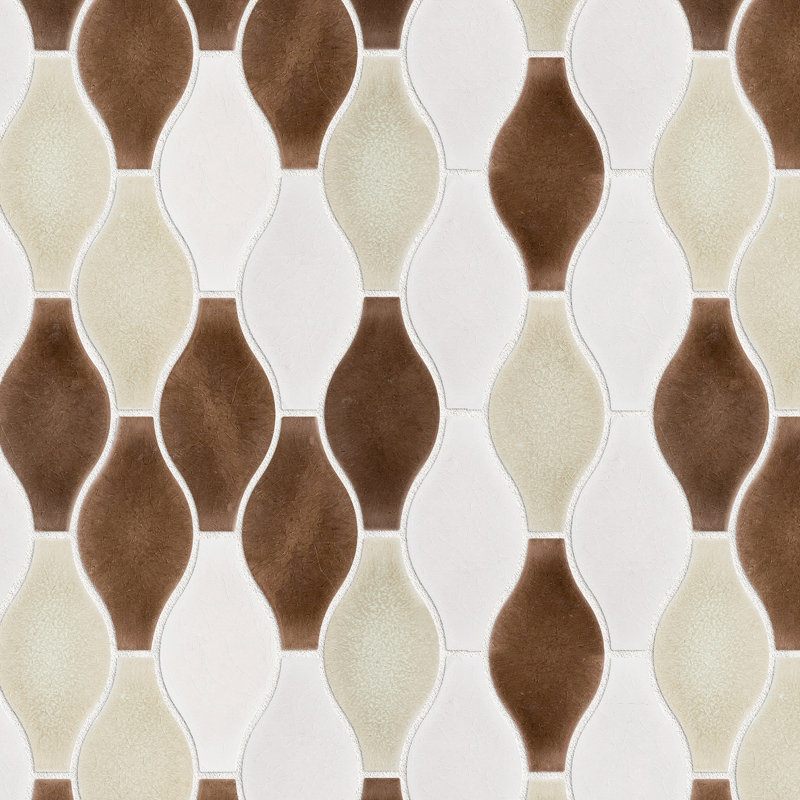 Handmade 12.01 in. x 9.65 in. Geometric Glossy Porcelain Mosaic Wall and Floor Tile, Brown/Beige