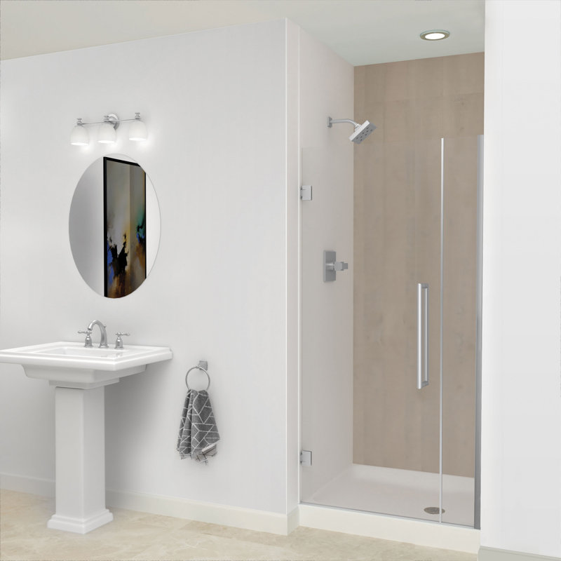Porte de douche à charnière en acier inoxydable brossé avec verre transparent l 35,5 po x H 76 po Transolide Elizabeth