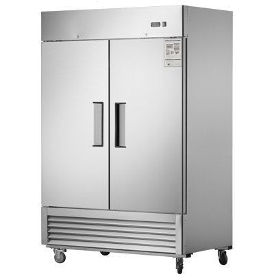 54"W Commercial Refrigerator 2 Section 2 Solid Door Stainless Steel Interior And Exterior Reach-In Refrigerator 42.2 Cu.Ft. Upright Fan Cooling Refrigerator For Restaurants And Commercial Environments