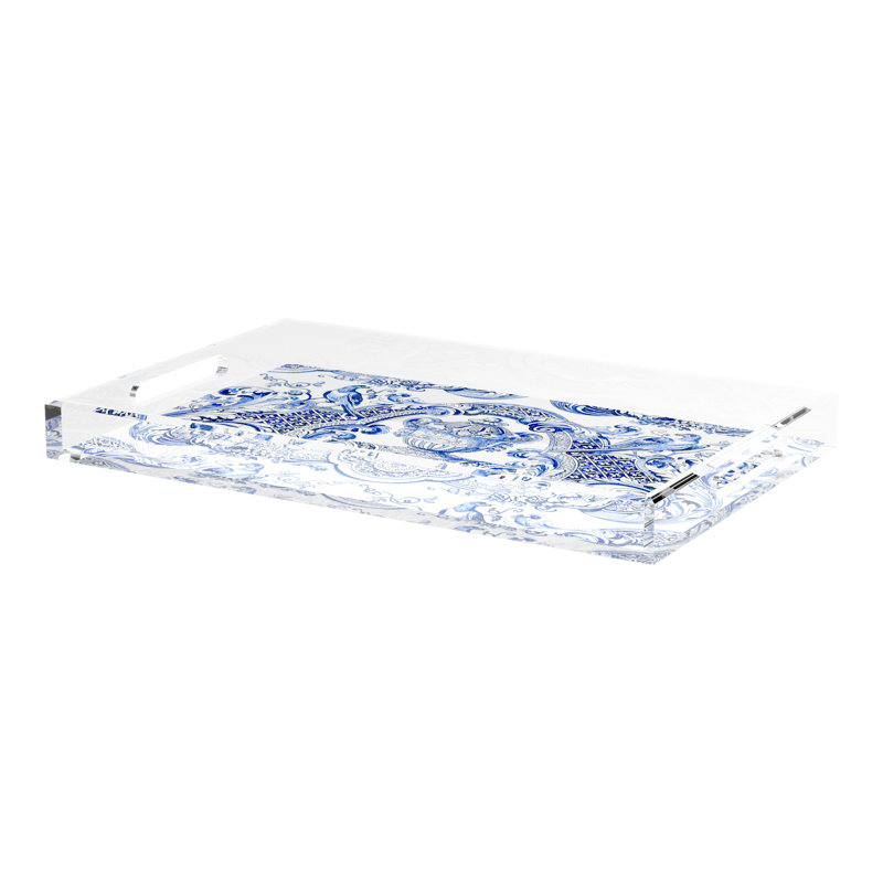 Royal Delft William Mary Blue Acrylic Rectangle Decorative Tray, 22.5"W x 14.5"D x 2"H