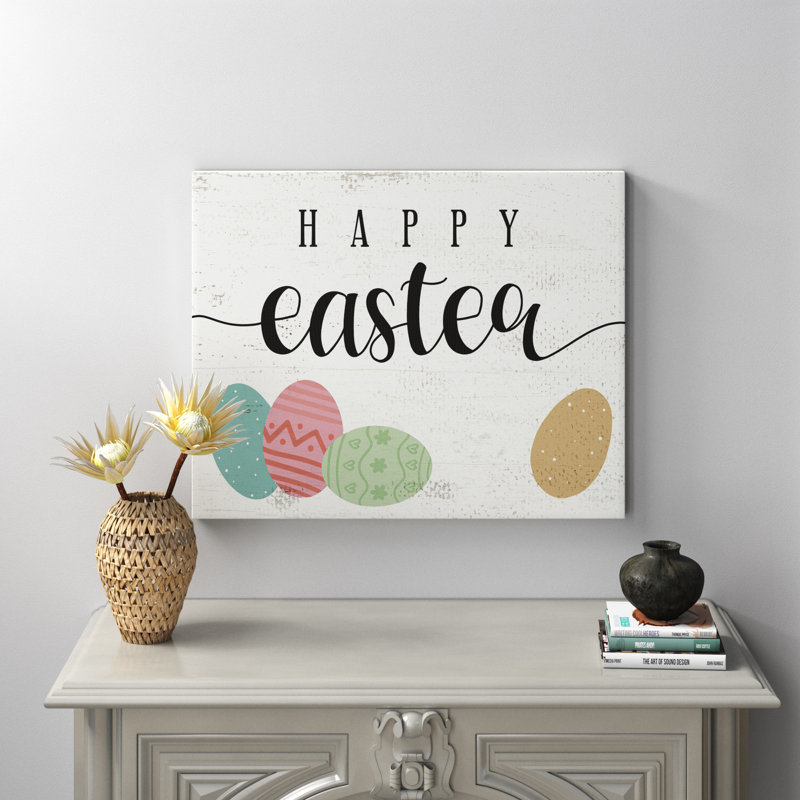 Joyeuses Pâques, joyeuses fêtes amusantes, printemps, œufs par Daphne Polselli - impression, H 30 po x l 40 po x P 1,5 po