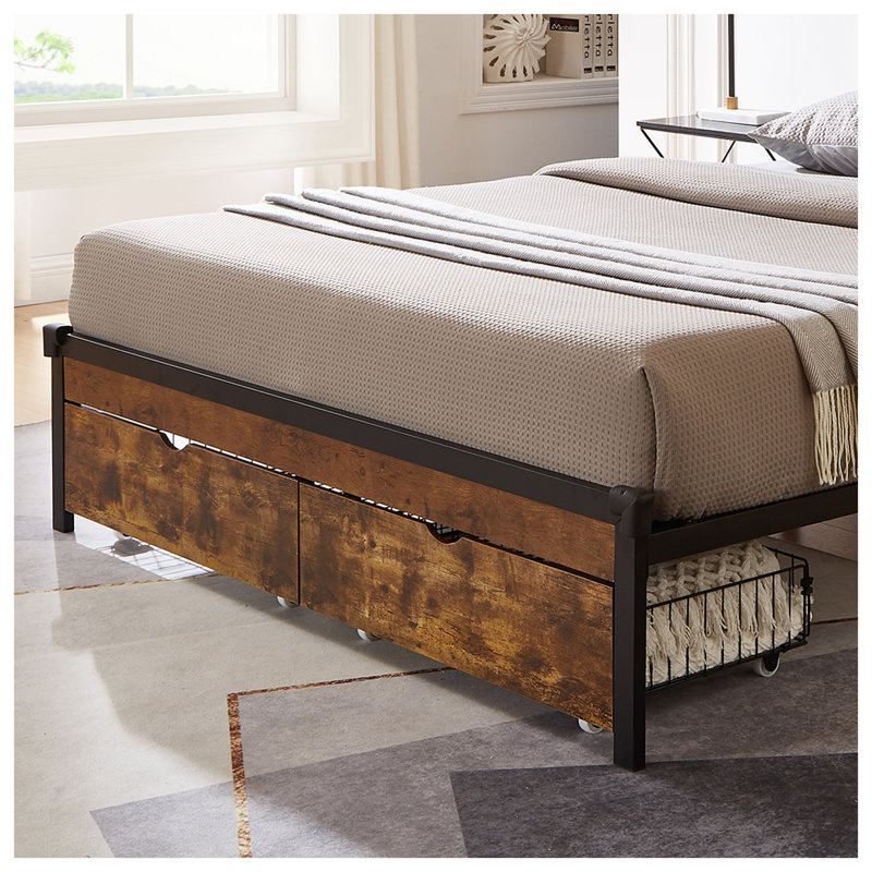 Under-Bed Storage Drawer with Wheels, Black and Brown MDF and Metal Rolling Organizer Bin