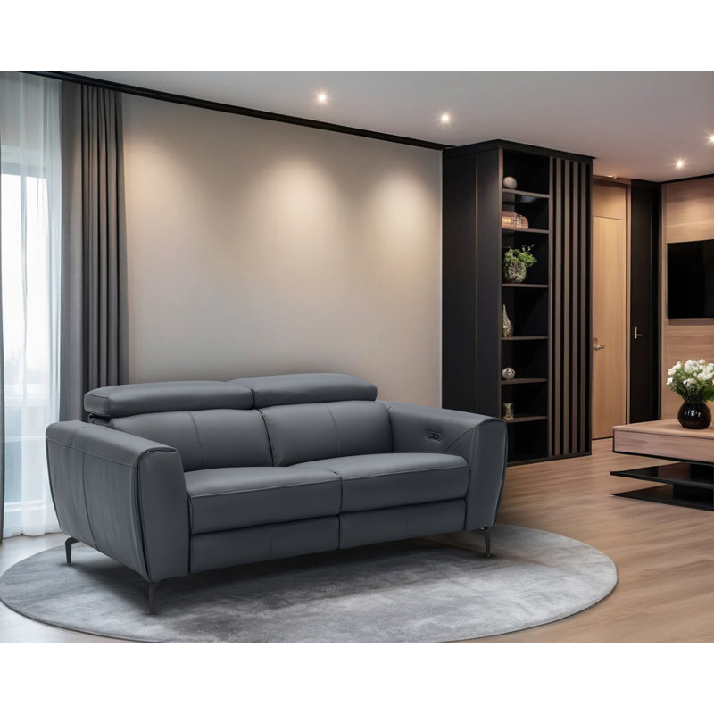 Milan Caramel Loveseat in Leather Finish, Blue Gray