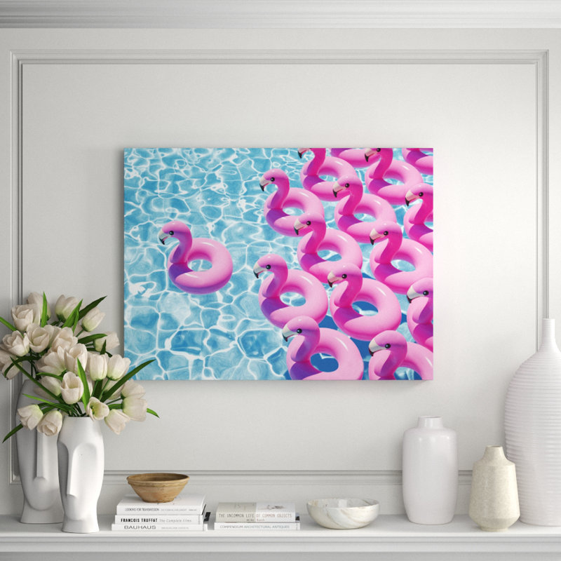 Flamingo Pool Party Print, 30" H x 40" W x 2.5" D, Acrylic