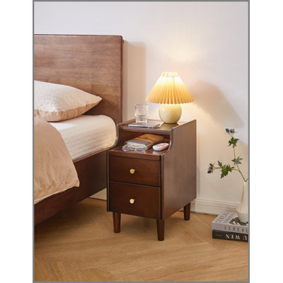 Solid Wood Nightstand with Two Drawers and Pull-out Panel Storage Bedside Table and Sofa Side Table
