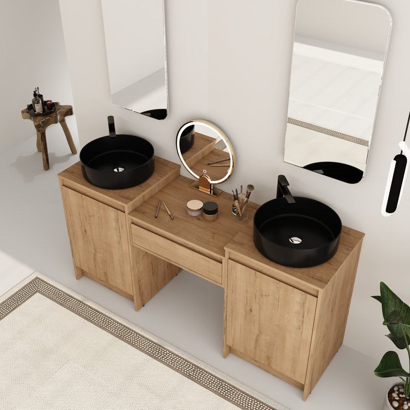 Ensemble de meuble-lavabo double 64 po avec comptoir en céramique Bellmead, Noir