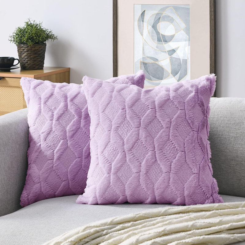 Set of 2 decorative square throw pillows (come with 450g each inserts) size 18"x18", Lavender, 18"H x 18"W, Polyester