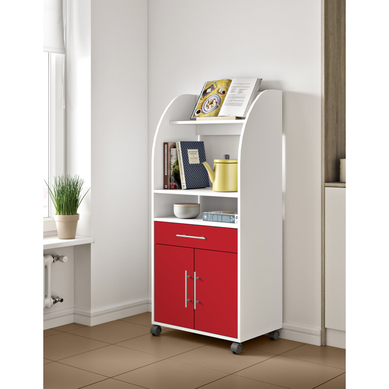 Seyma Wood Kitchen Cart, White/Red