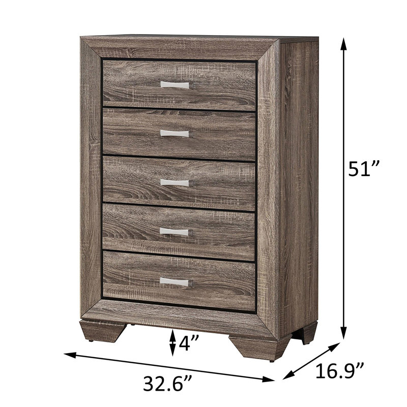 Commode 5 tiroirs Brookes, Taupe délavé