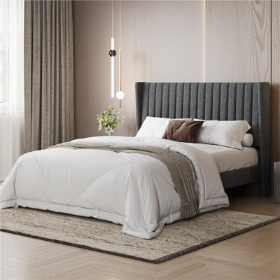 Upholstered Bed Frame with Wing Side